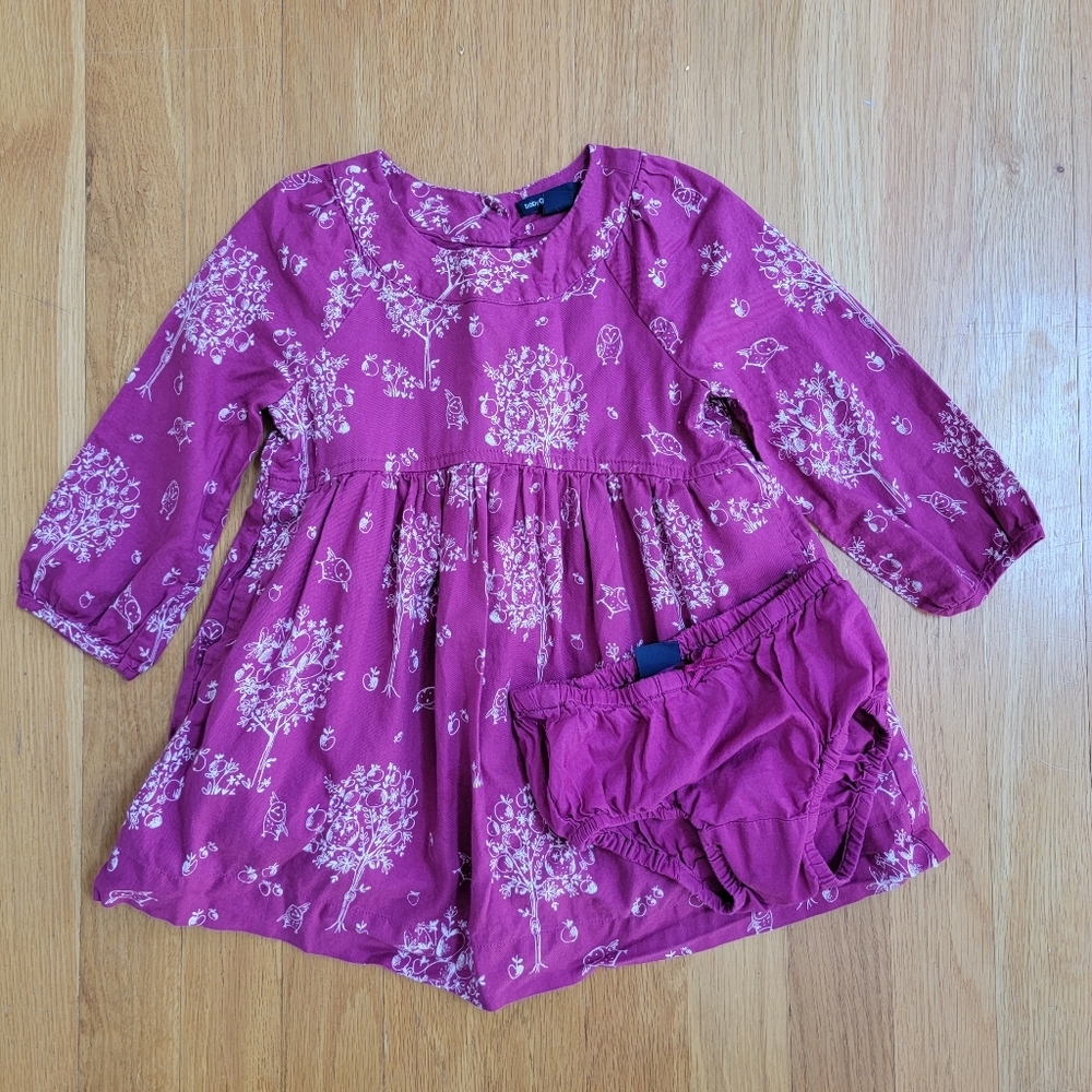 Gap Baby Plum Colored, Owl & Tree Dress with Diaper Cover, Size 2T